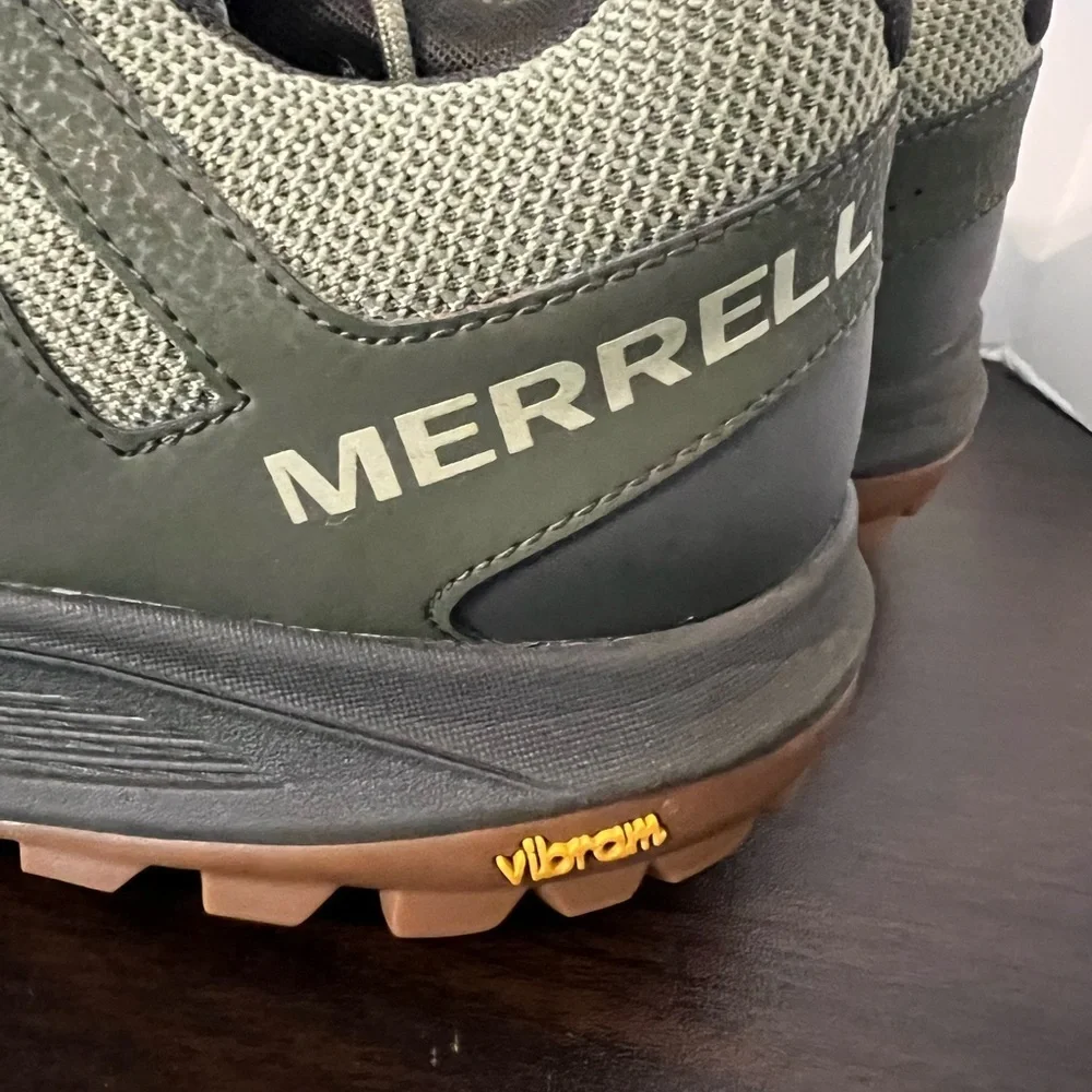Merrell Green and Brown Athletic Shoes with Breathable Mesh and Aggressive Tread